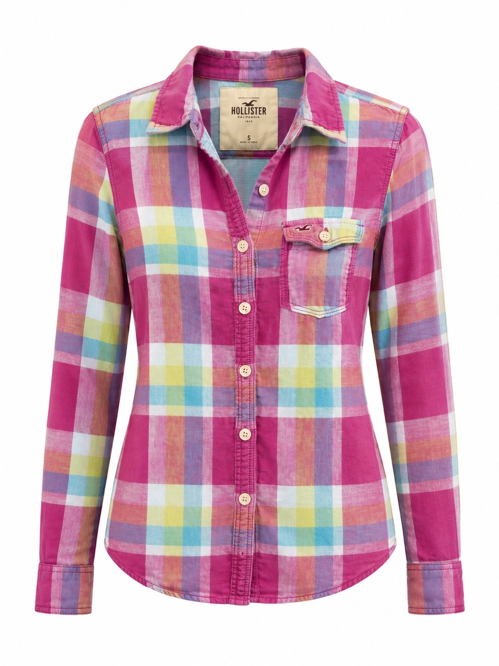 Hollister Y2K Plaid Preppy Button Up Shirt size Small Pink/ Blue 100% Cotton